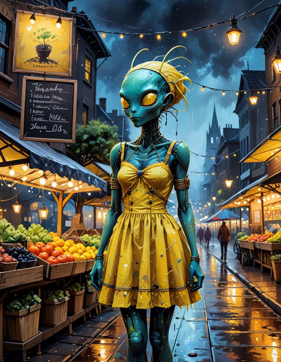 Enchanting Alien Farmstand with Steampunk Charm