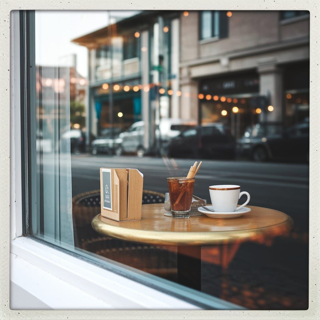 Retro Café Scene in a Polaroid Frame