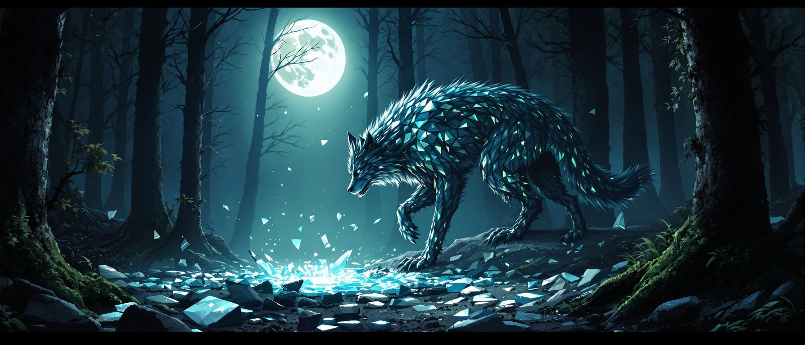 Werewolf Transformation with Glass Scales Under Full Moon