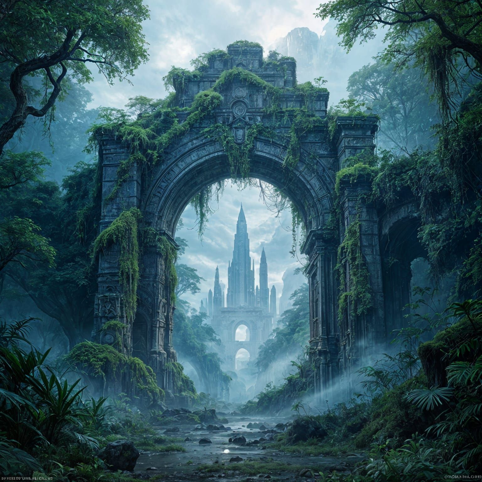 Bioluminescent Archway in Alien Jungle