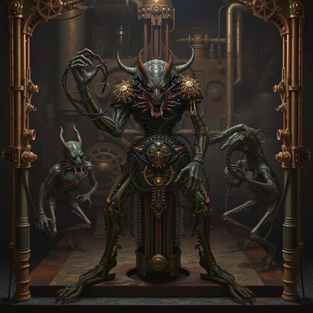 Steampunk Biomechanical Cenobites in Giger Style