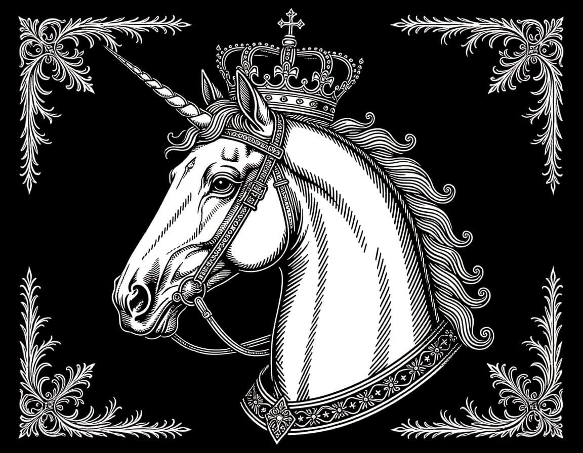 Heraldic Flag With Horse Head and Regal Tiara