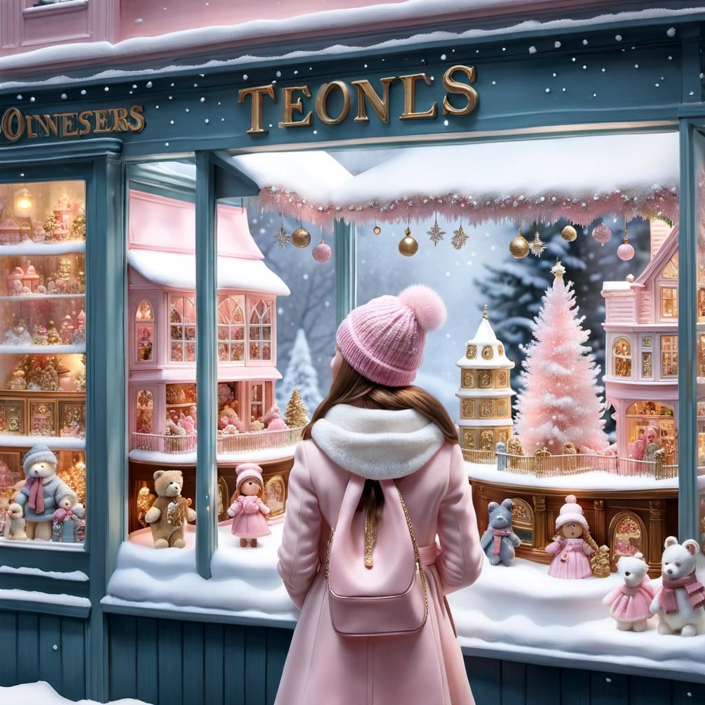 Girl Amazed by Enchanting Toy Store Window