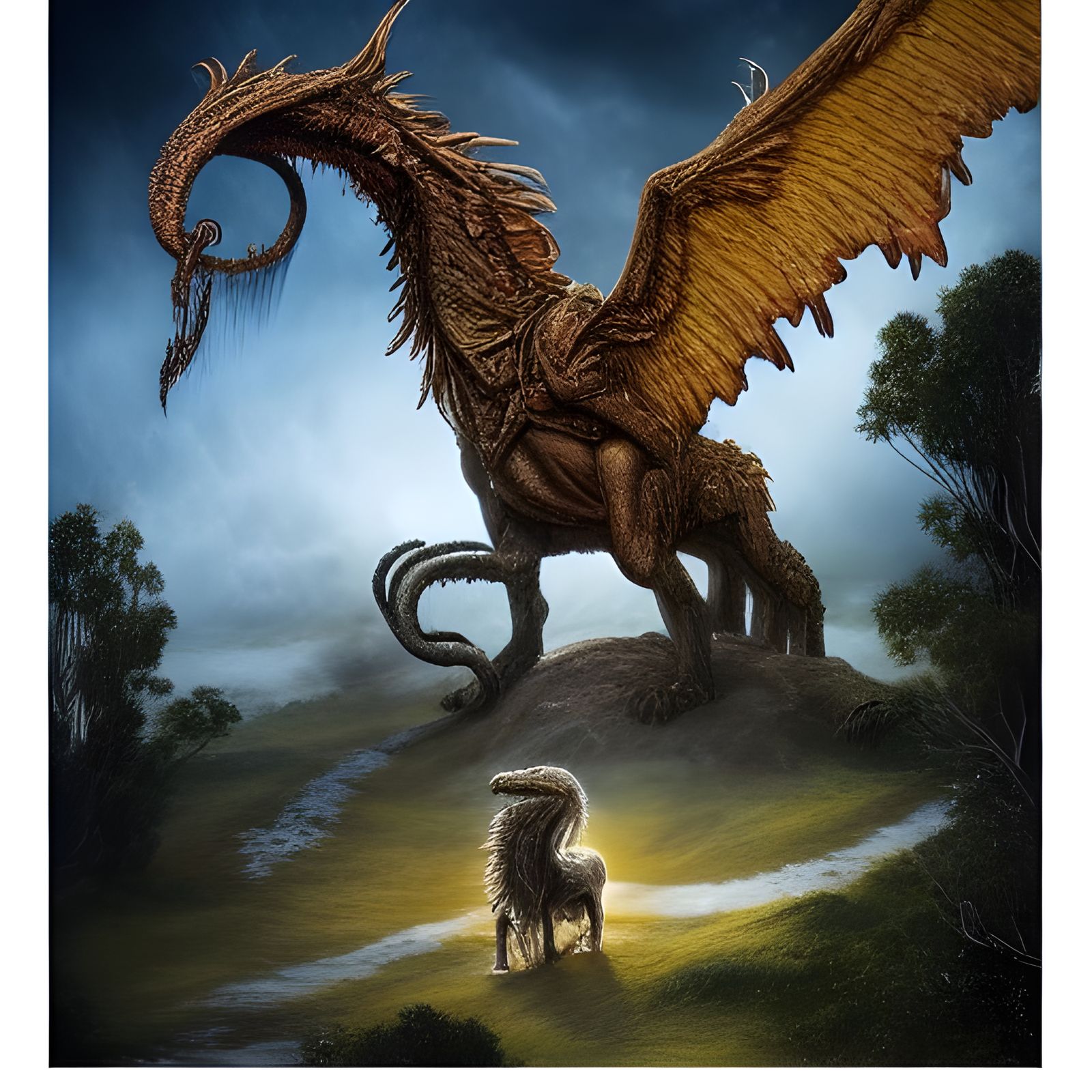 Majestic Griffin Chimera Over Fairytale Village
