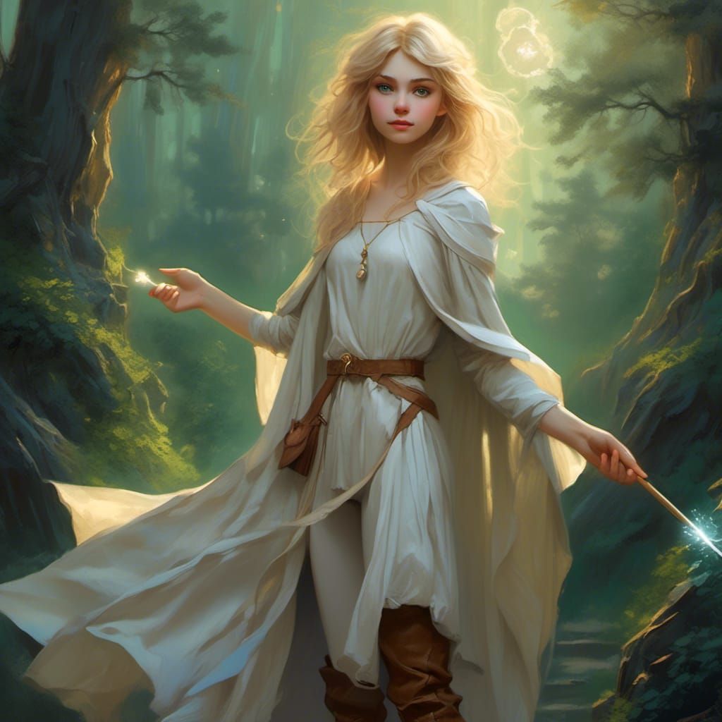 Half-Elf Girl Casting Spell in Forest