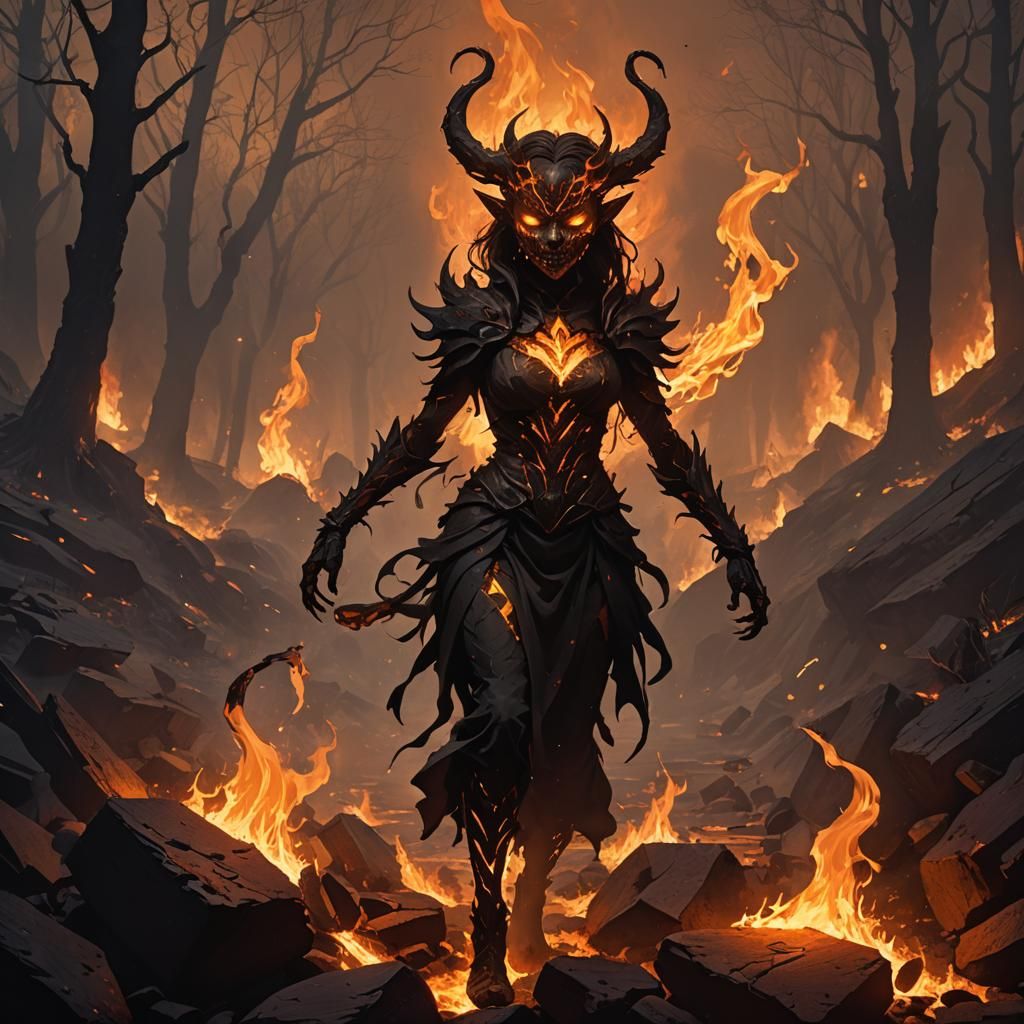 Incandescent Demon Girl in a Smoldering Landscape