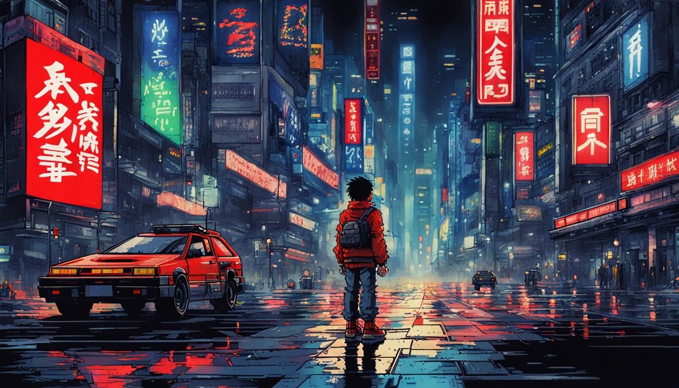 8-Bit Cyberpunk Scene in Anime Style