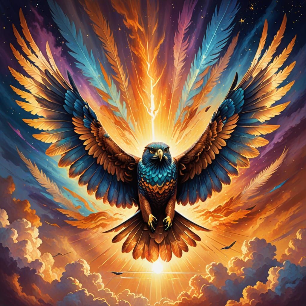 Mystical Skyhawk in Surrealist Oil Painting