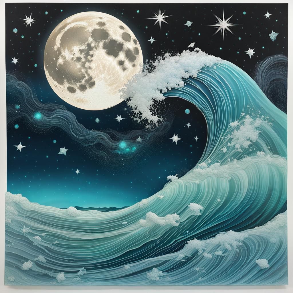 Lunar Radiance on Cresting Turquoise Wave
