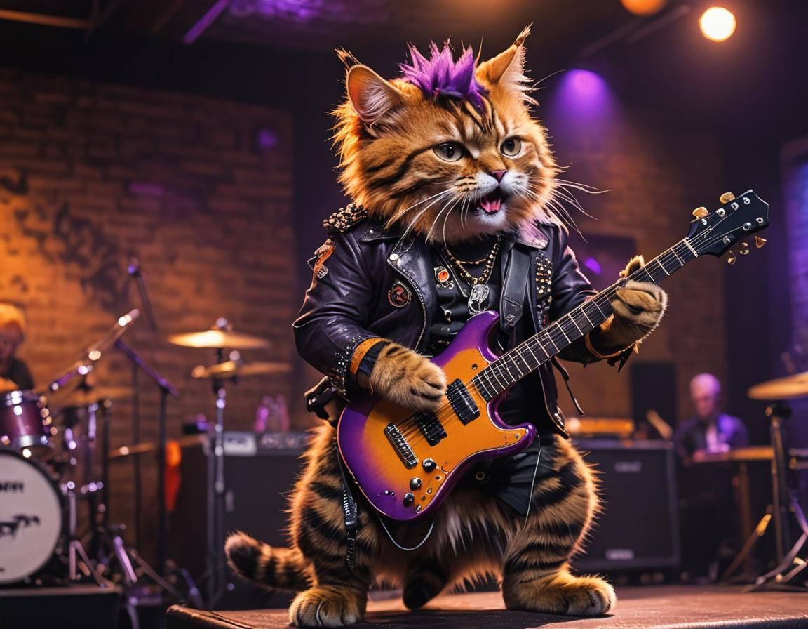 Punk Rock Cat Performance in 1970s Style
