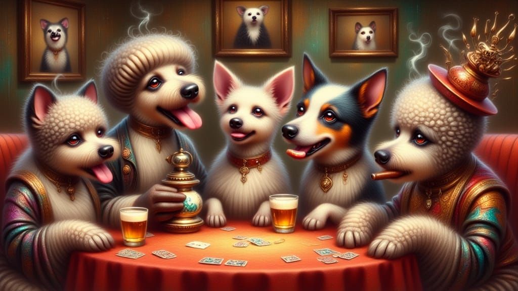 Dogs Enjoy a Wild Poker Night in a Smoky, Vintage-Style Parl...