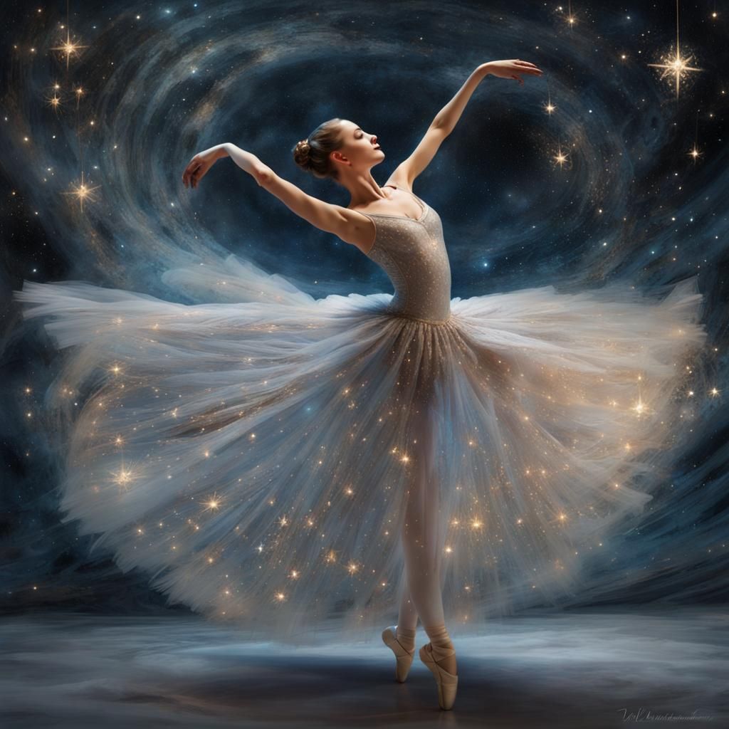 Ballerina's Cosmic Dance: Holographic Astral Illustration