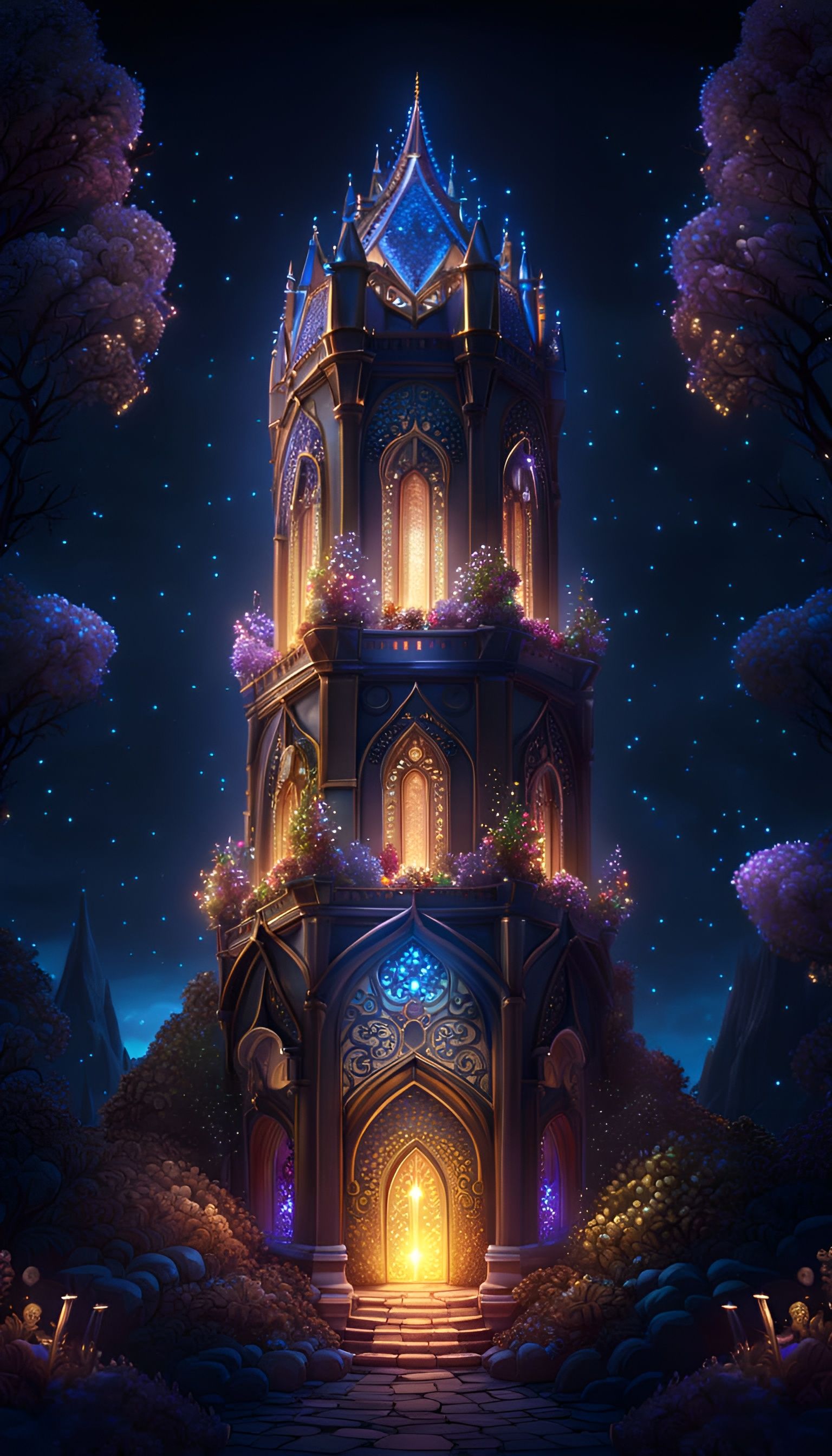 Fantasy Magic Tower at Night in Hyperrealism