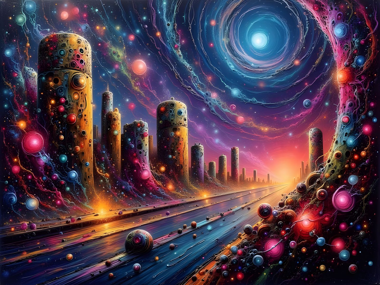 Neo-Impressionist Cityscape in Luminous Circles