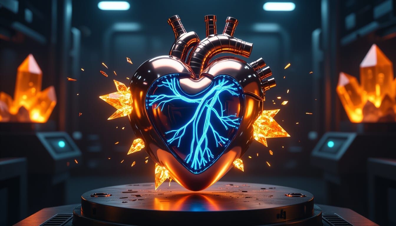 Chrome Heart with Crystals in a Futuristic Style