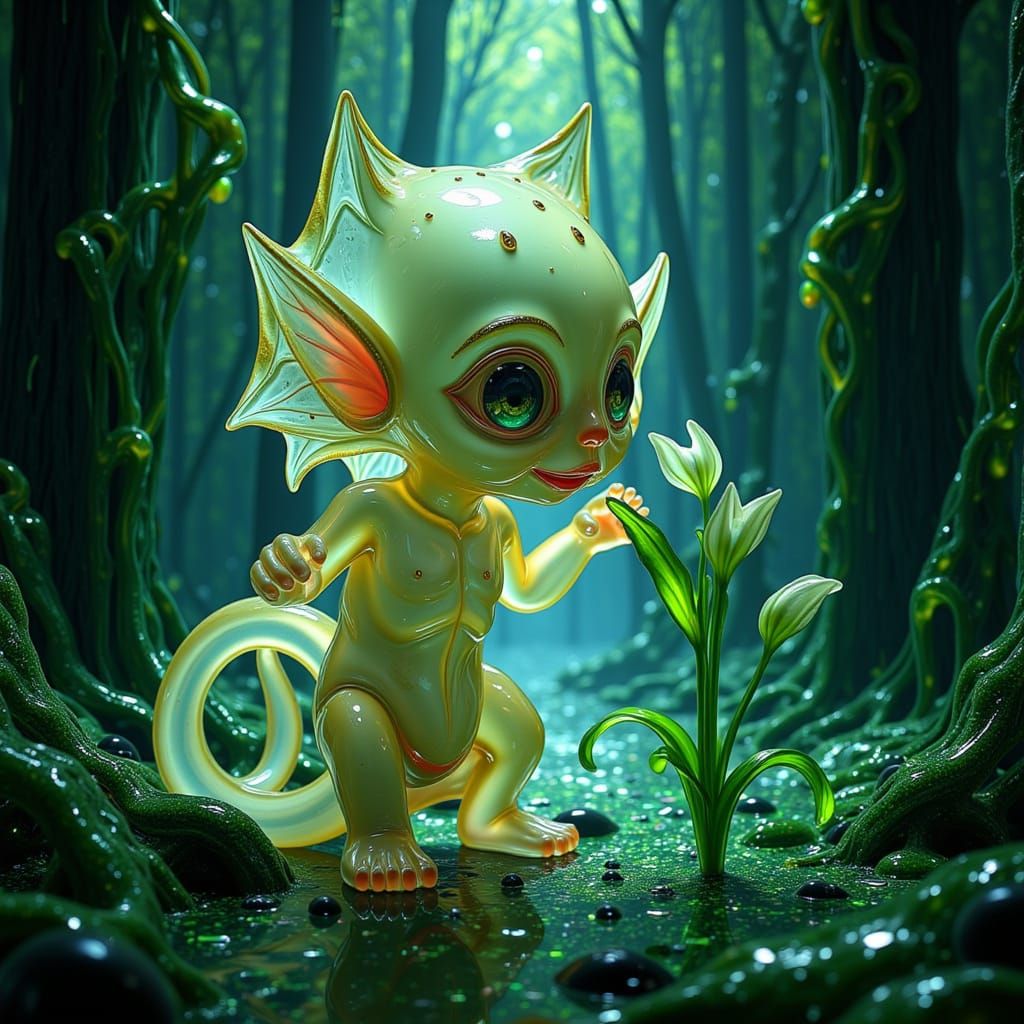 Mischievous Forest Sprite Playing with Lily of the Valley
