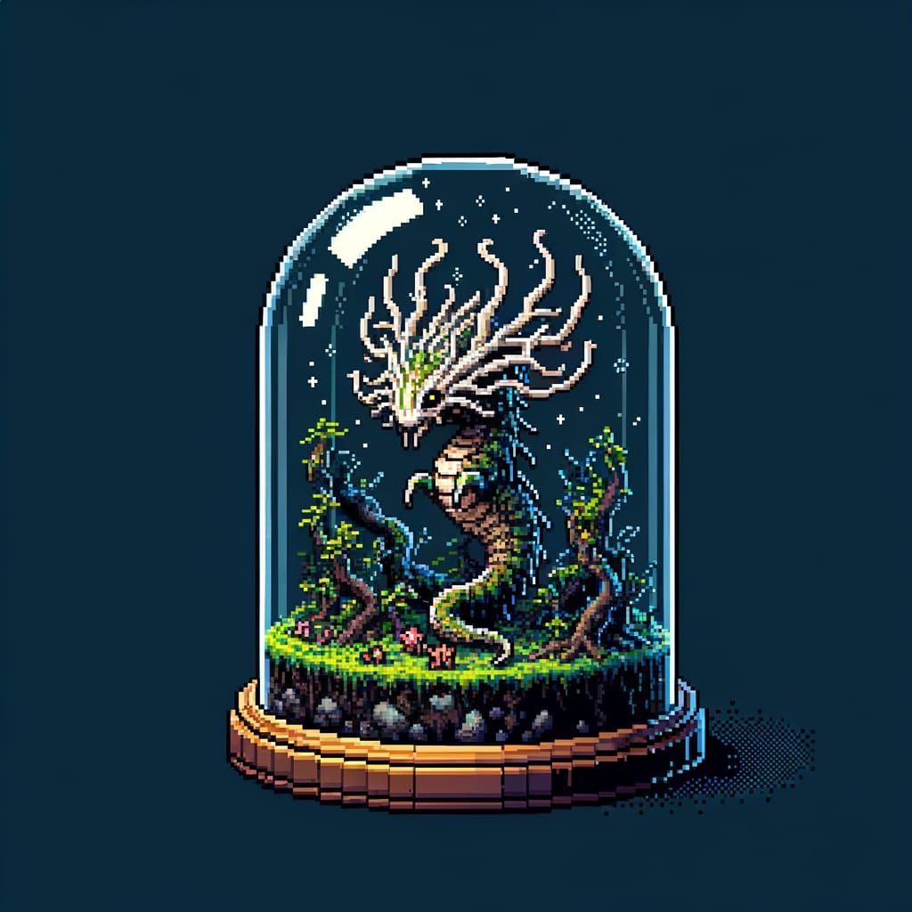 8-Bit Ecosystem: Mythical Creature in Glass Dome