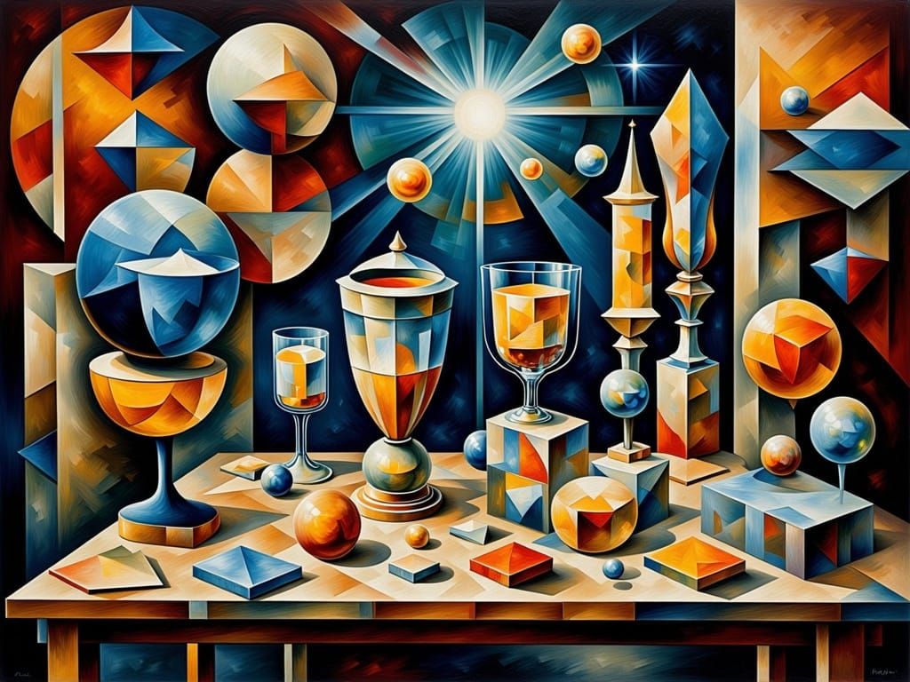 Cubism Booth with Glowing, Enchanted Artifacts