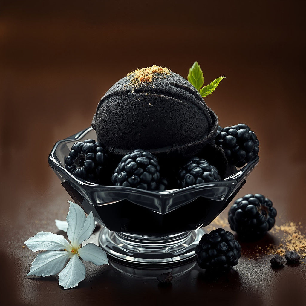 Black Ice Cream with Gold Dust as Digital Art