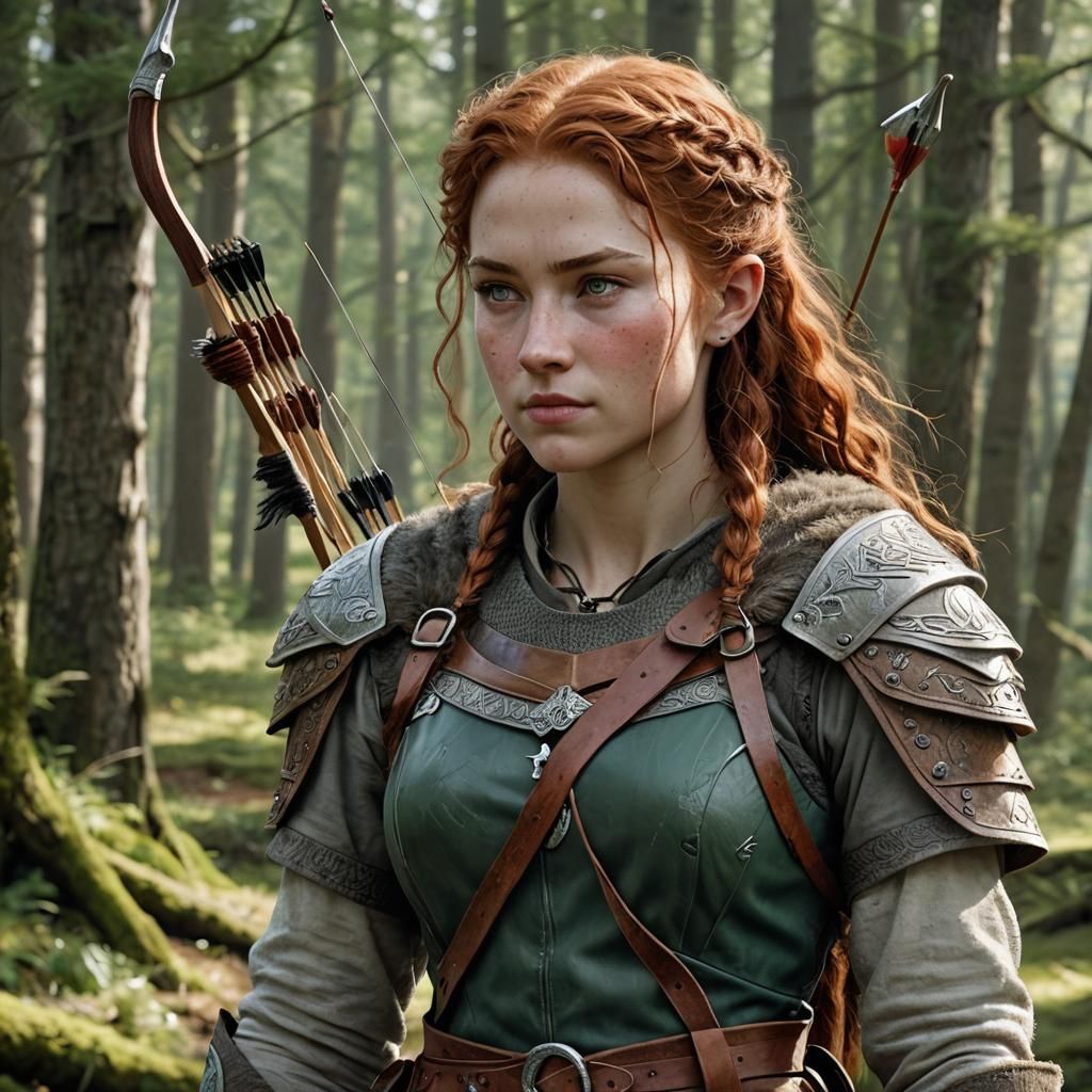 Hyperrealistic Norse Archer in Woods, Side Profile