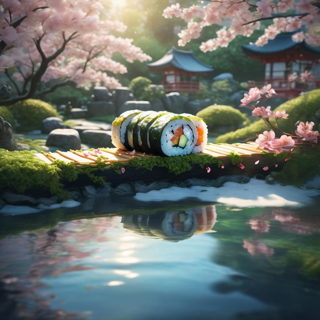 Sushi Roll's Serene Journey Through Japanese Garden