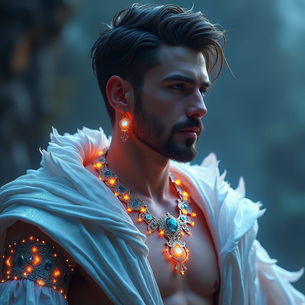 Futuristic Man with Holographic Jewelry