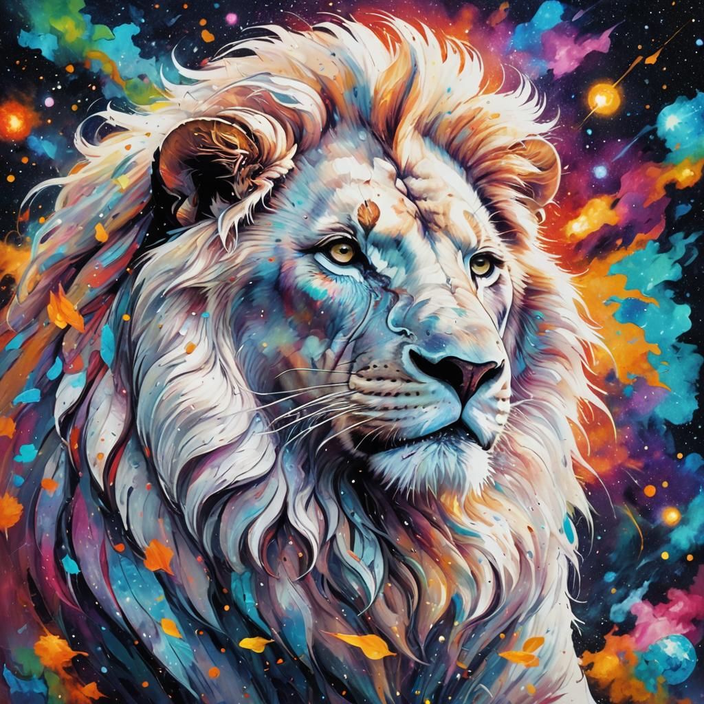 Colorful White Lion in Impressionistic Style