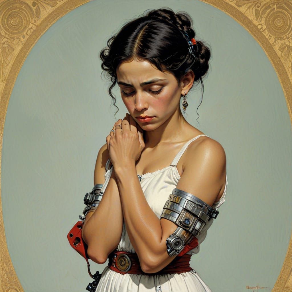 Touching Rockwell-esque Portrait of Girl with Cybernetic Arm