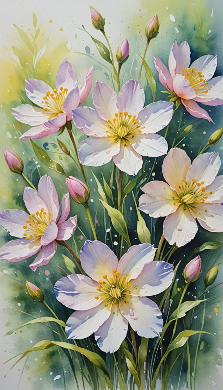 Vibrant Watercolor Blooms in Soft Focus