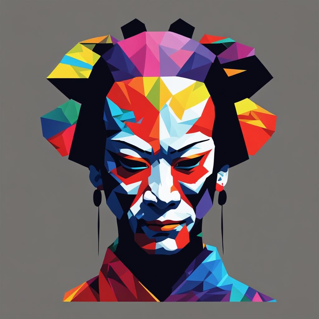 Vibrant Kabuki Silhouette in WPAP Style