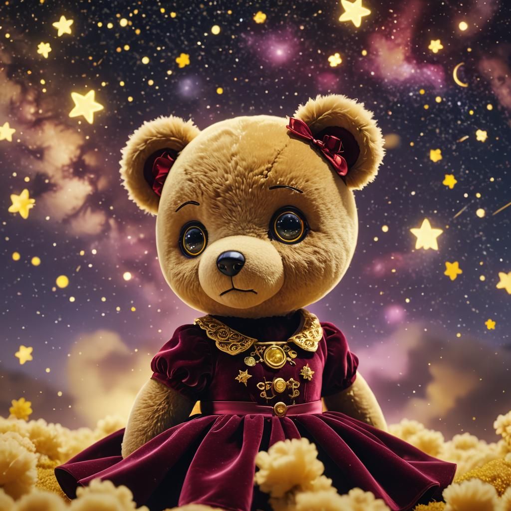 Anime Teddy Bear Portrait in Starry Sky
