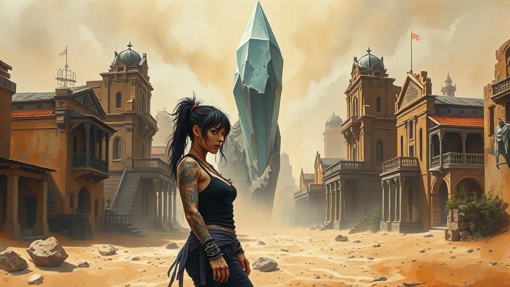 Punk Heroine in Sandstorm, Impasto Gouache Style