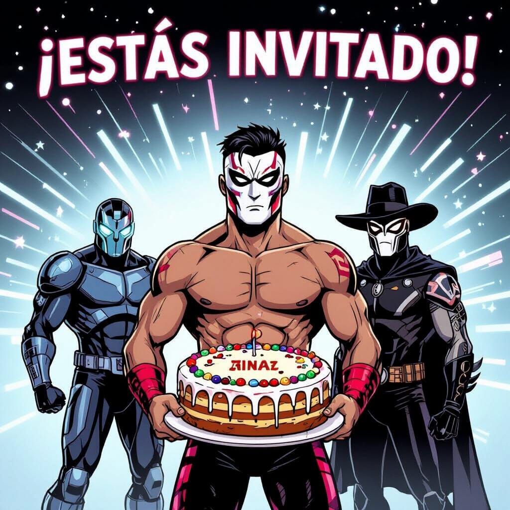 Diego Alejandro Birthday Invite with Lucha Libre Stars