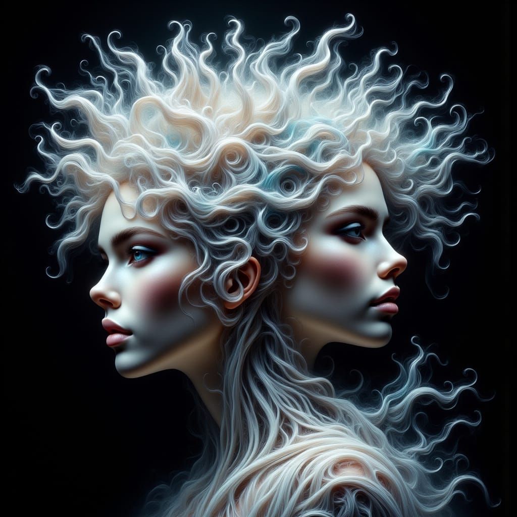 Woman Portrait with Fractal Hair in Ethereal Luminescence