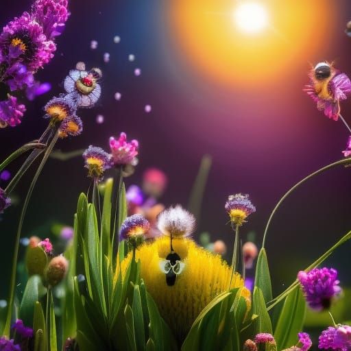 Adorable Fuzzy Bee with Big Eyes: Digital Art