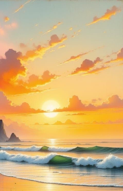 Hopeful Sunset Over Calm Beach Cove