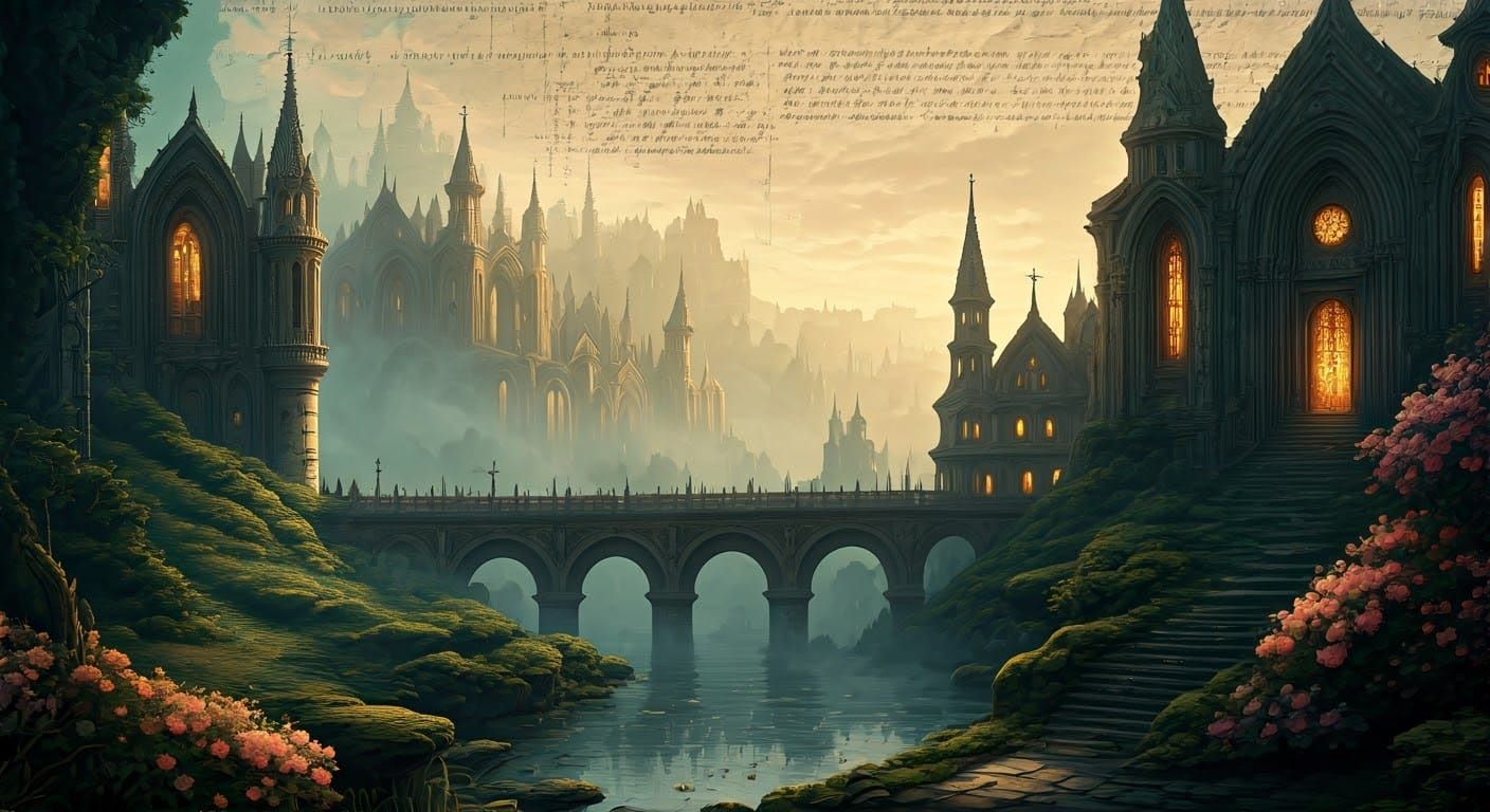 Ethereal Misty Landscapes with Fantasy Architecture