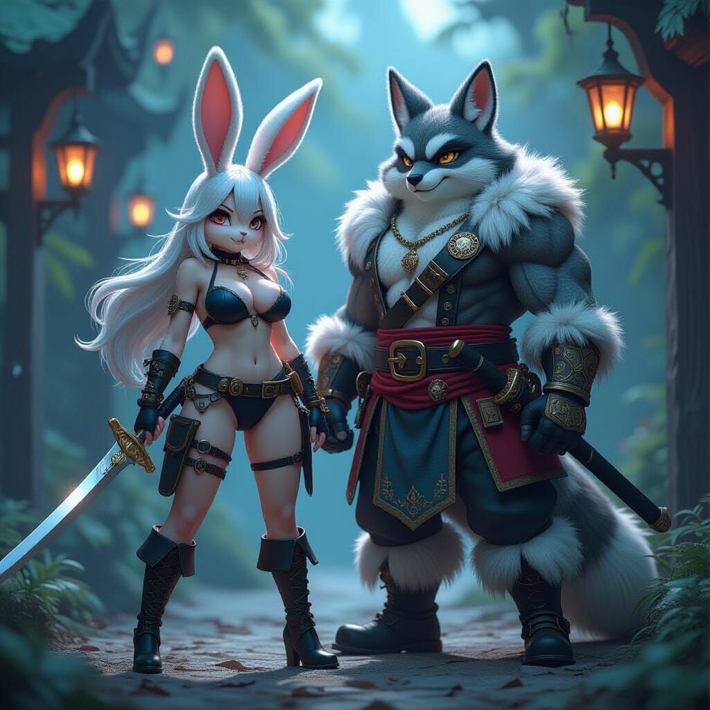 Anthropomorphic Rabbit Pirate Duo in Anime Style