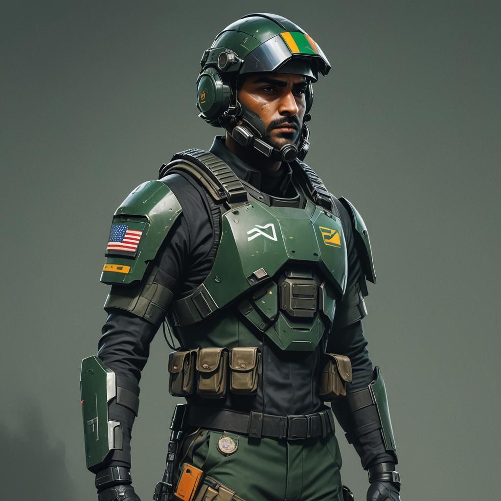 Portrait of an Indian soldier with an Indian flag shoulder p...