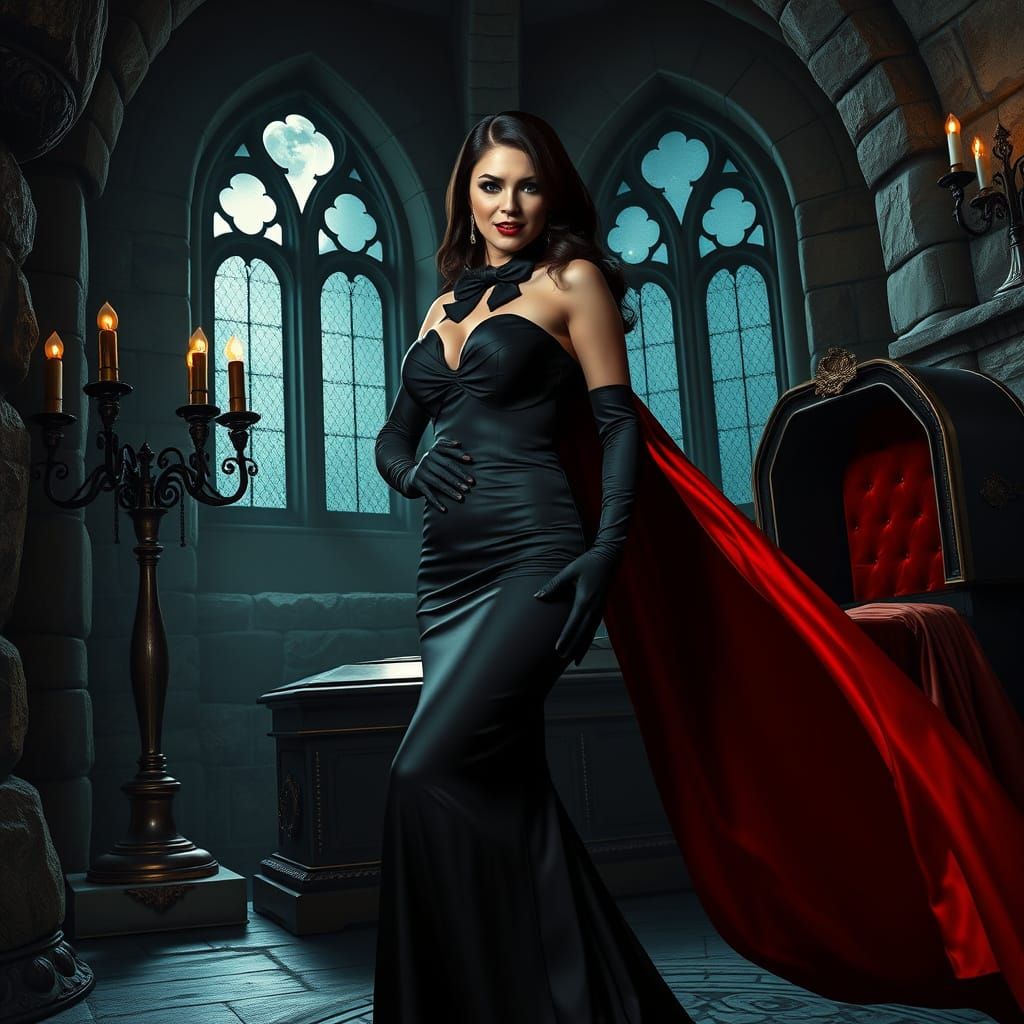 Seductive Vampire Countess in Gothic Elegance