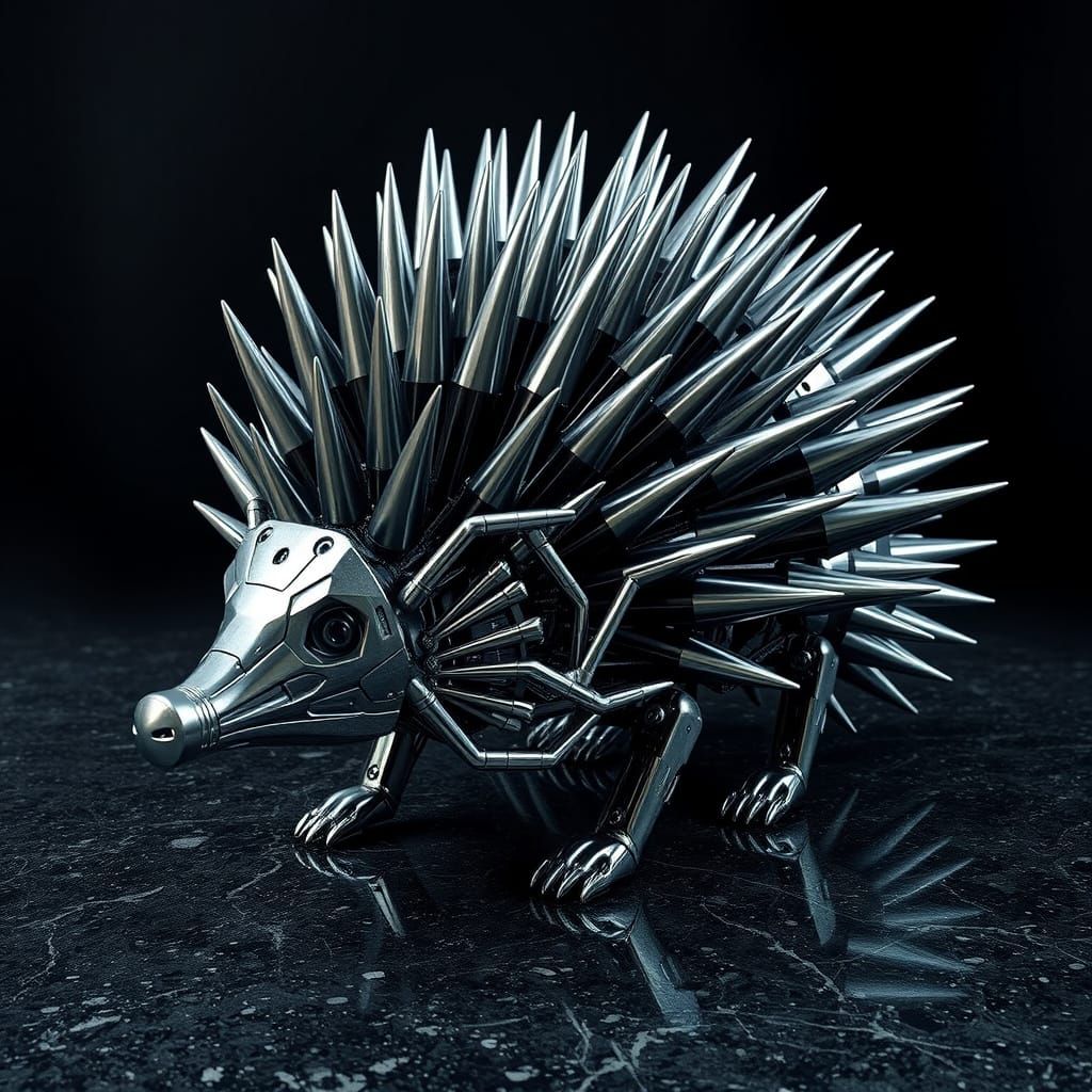 Futuristic Metallic Hedgehog in Biomechanical Style
