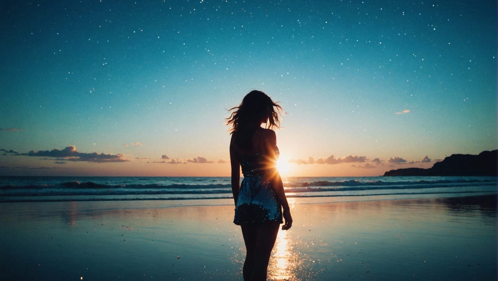 Spectacular Beach Sunset Polaroid with Glittery Magic