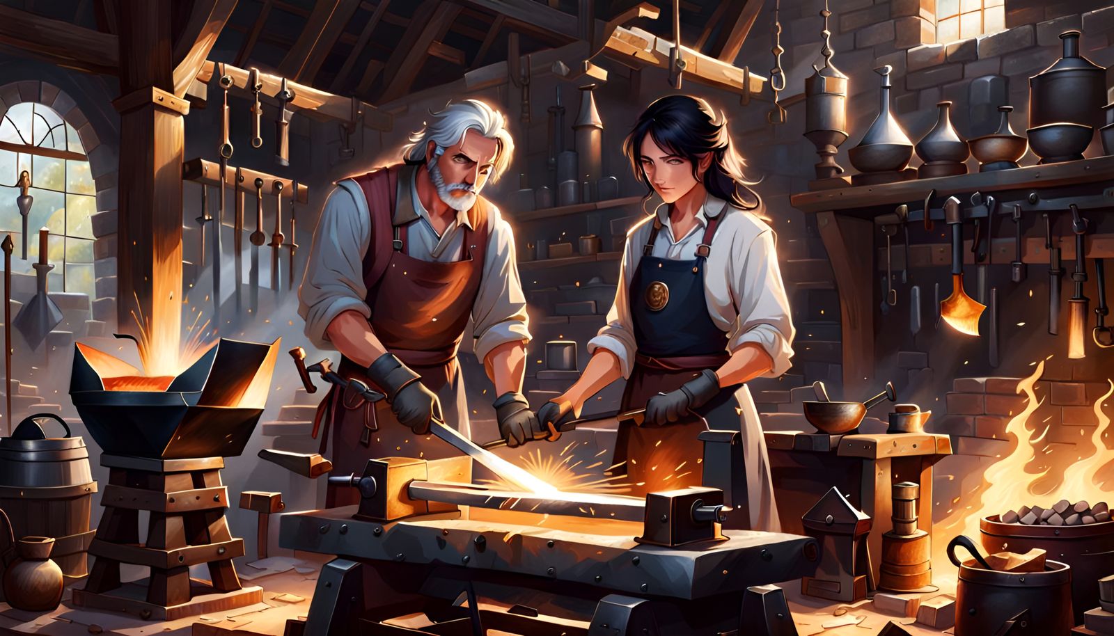 Blacksmith and Apprentice in Detailed Fantasy Art