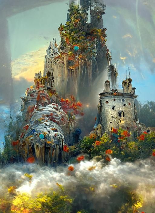 Fantasy Castle and Rose Garden in Hyperrealism