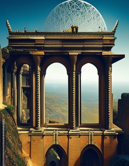 Surreal Architecture with Arches in Escher Style