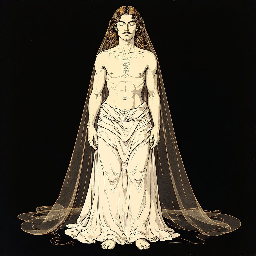 Elegant Ink Sketch of Androgynous Youth Reclining