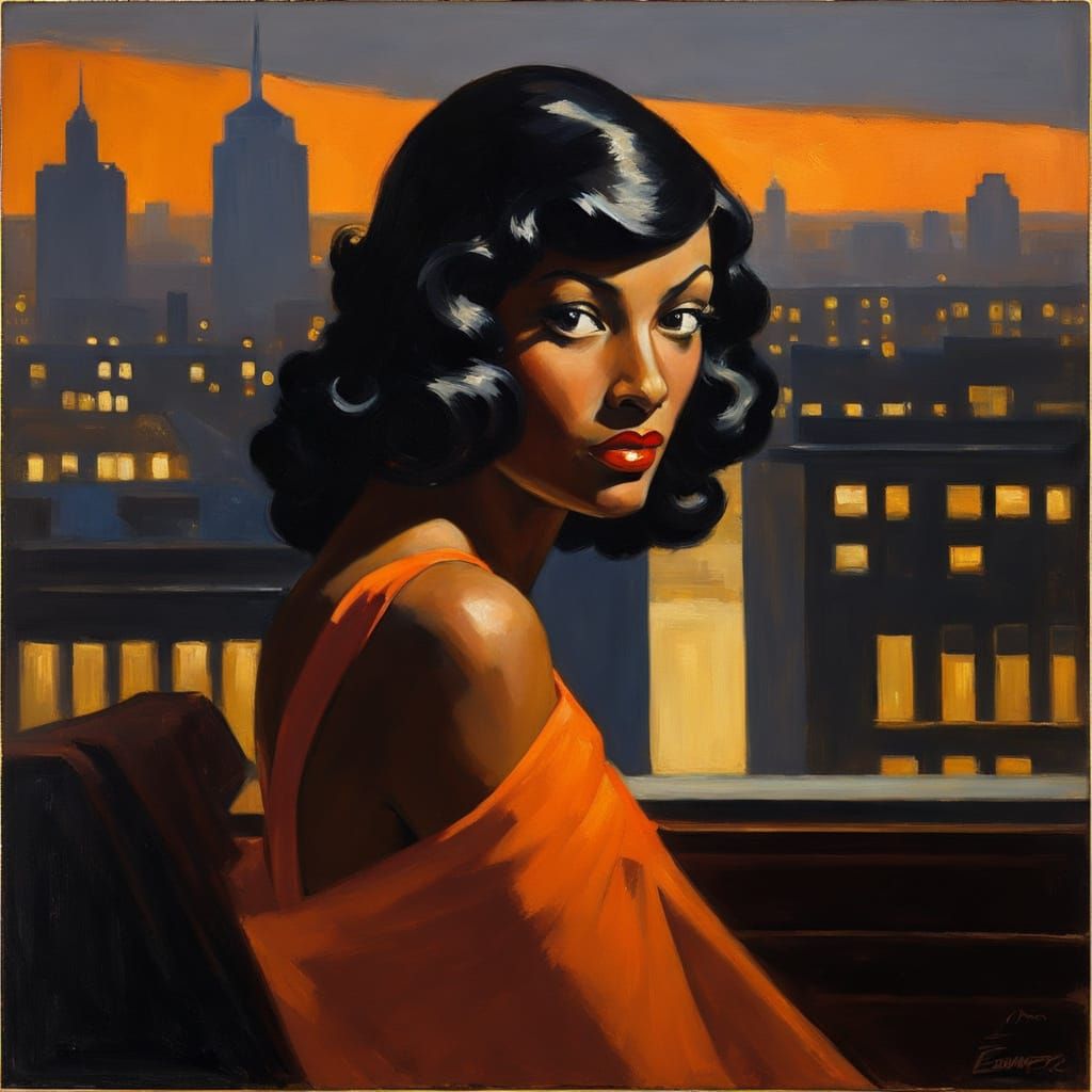 Elegant Woman in Film Noir Post-Impressionistic Portrait