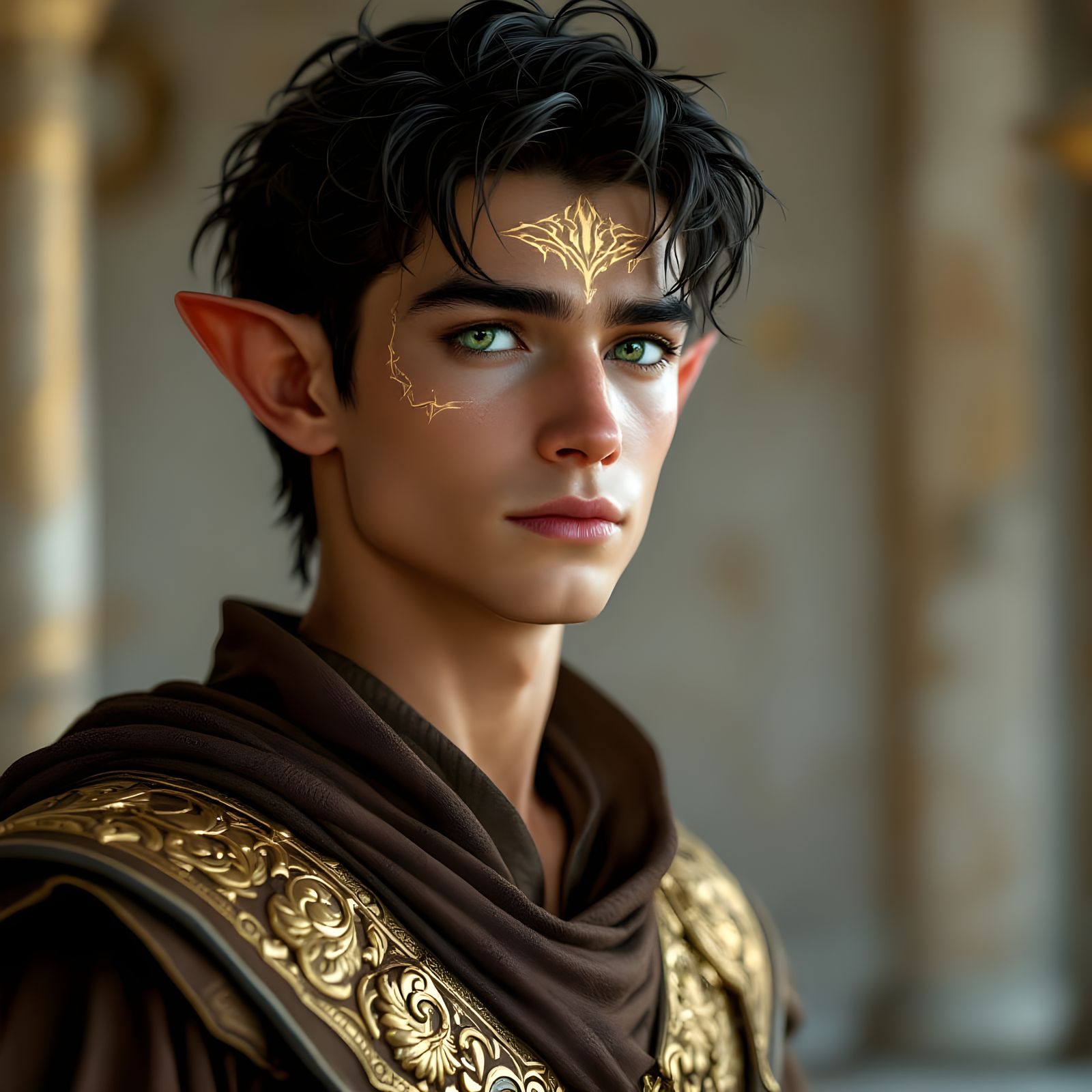 Hyper-Realistic Guardian Figure in Ancient Greek Temple