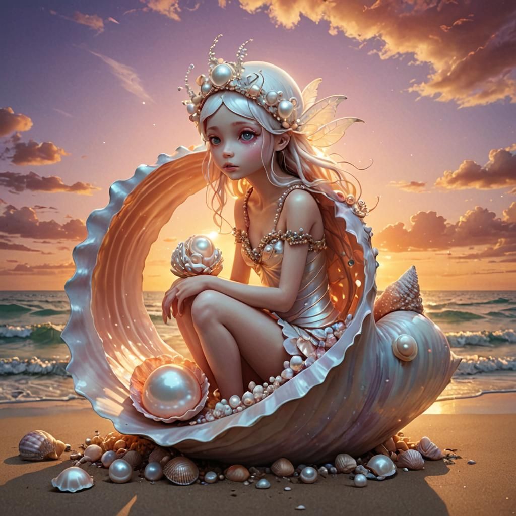 Epic Sunset: Pearl Creature in Shell