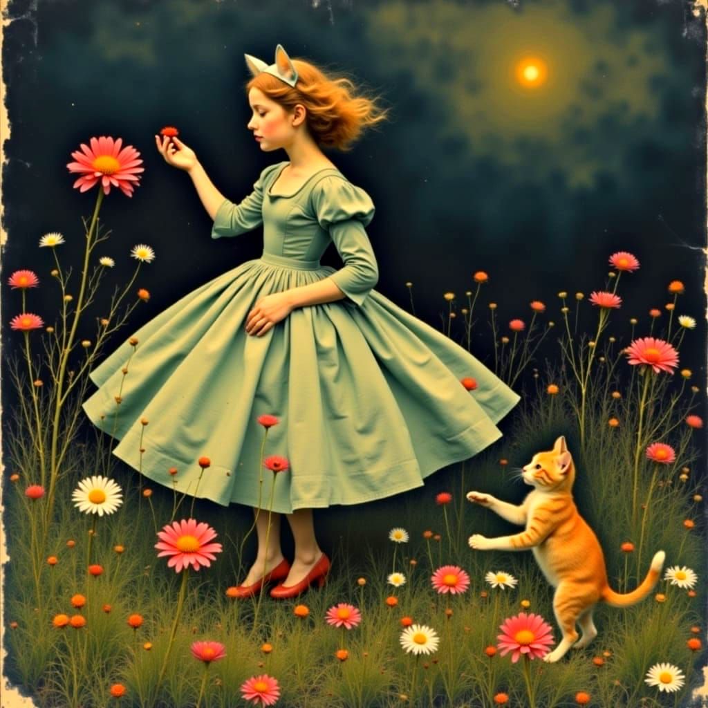 Whimsical Baroque Cats Dancing in Vibrant Colors